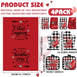 VitalCozy 8 Piezas Set de Guantes de Cocina y Agarraderas Paños de Cocina de Día de San Valentín Rojos Blancos y Negros Guantes de Horno Resistentes al Calor a Cuadros de Búfalo (Corazón)
