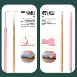 2 Teiliges Wimpernlift Dauerwellenwerkzeug, Gebogene Spitze, Kurzer Kamm B6, Doppelseitiges Wimpernlift Dauerwellenwerkzeug, Gratfrei, Verhindert Kratzer(Gold + Rosa)