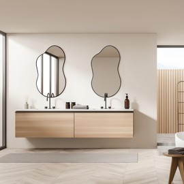 Dorlicecass Irregular Wall Mirror - Wall Mirrors Decorative 24"x36" Black Asymmetrical Mirror Aviation Aluminum Alloy Frame for Bathroom, Bedroom, Living Room, Cloakroom, Entryway