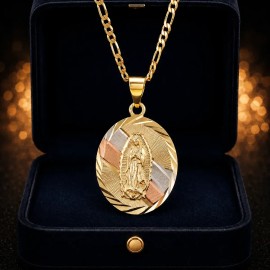 Collar Virgen Guadalupe Plata 925 Oro 14k Tricolor Regalo