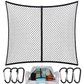 Hochelastisches Gepäcknetz 120x120cm (Max. 210x210cm Dehnbar), LKW-Bett-Organizer mit 6 Stahlkarabinern für Große SUVs Transporter Busse Vans • Ladungssicherung Einlagige(Einlagig)