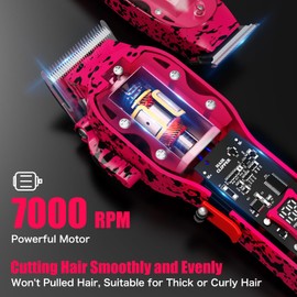 Professional Hair Clippers for Men, Cordless Barber kit for Hair Cutting & Grooming, Pink Hair Clippers and Trimmer Set for Barber Haircut with LED Display, 8 Fade Taper Combs