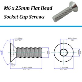M6 x 25mm Flat Head Socket Cap Screws,Fajoeda 20Pcs M6 Countersunk Bolts 18-8 (304) Stainless Steel Hex Socket Cap Screws