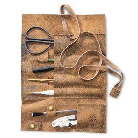 Angus Stoke Leather Roll Bag for Pens, Brushes and Accessories - Leather Pencil Case - Handmade Pencil Roll Leonardo, Antique Brown