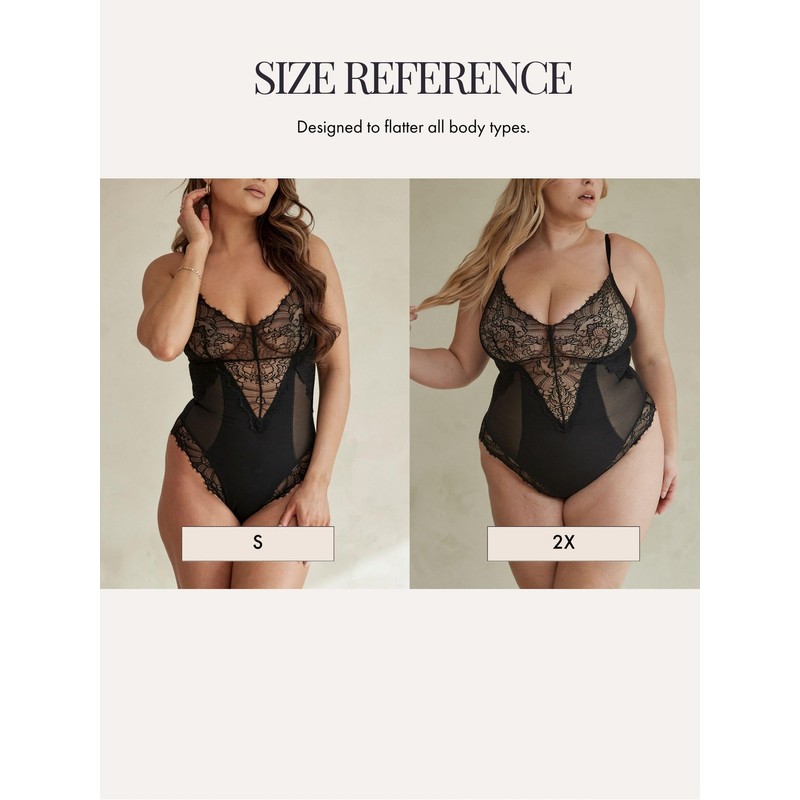 Pinsy Shapewear Smoothing Lace Bodysuit, Black, Large