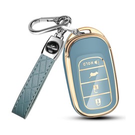 QBUC for Honda Key Fob Cover,Car Key Holder with Keychain Fit for Honda 2022 2023 2024 Civic CRV HR-V Accord Pilot (Blue, gold edges)