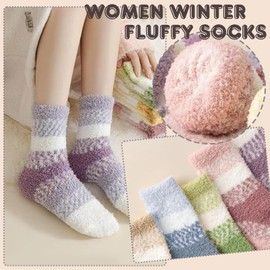 Viiotu 3 Pairs Women's Fluffy Fuzzy Winter Warm Socks Soft Cozy Plush Slipper Socks for Cold Weather (AU, Alpha, One Size, Regular, Regular, 3, Green+Pink+Purple)
