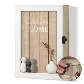 QILICZ Wooden Key Cabinet with Dried Flowers Key Cabinet 6 Key Hooks Key Rack Wall Decoration L for Entrance, Hallway, Office Key Holder Key Holder