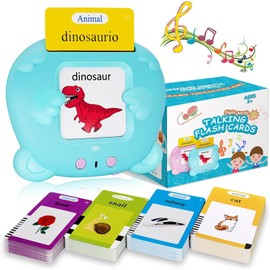 YAHAZORR Talking Flash Cards Pocket Speech English Toddler Toys, 224 Sight Words Educational Learning Montessori Toys for Kids Boys Girls, 112 Cards Talking FlashCards 1-3 Years Gift- Bear Blue