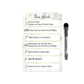 Dry Erase Weekly Calendar Planner Sticker Decal | Removable & Reusable | Magnetic Fine-Tip Marker Included (6 x 9 inches, Marble)