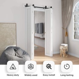 EaseLife 48" Bi-folding Sliding Barn Door Hardware Track Kit for 4 Closet Door,Top Mount Roller,Heavy Duty,Slide Smoothly Quietly,Easy Install,Black,No Door (Track Length 52" for Four 12" Wide Door)