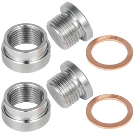 O2 Sensor Bung Weld in with Plug, 2 Set O2 Bung 304 Stainless Steel M18-1.5,Oxygen Sensor Bungs Plugs with Copper O-Ring for Automotive, Bike, Motocycle