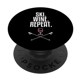 Ski Wine Repeat - Red Wine Glass & Ski Poles on Black