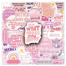 Pink Inspirational Phrases Stickers Pack of 50 Vinyl Fashion Motivation Quote Stickers for Laptop Skateboard Luggage Car Scrapbook Suitcase Waterproof Aesthetic Kawaii Stickers for Adults Children