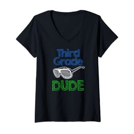 Womens Third Grade Dude Cool Sunglasses Back To School V-Neck T-Shirt
