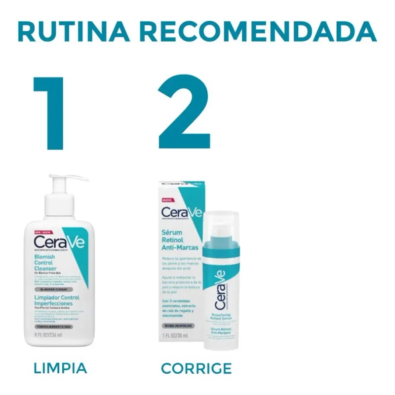 Cerave Kit Limpiador Y Serum Retinol Control Marcas Por Acne