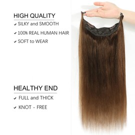 RECOOL Wire Hair Extensions Real Human Hair Chocolate Brown Remy Hair Extensions Invisible Wire Fish Line Hair Extension Straight Clip in Hair Extensions(12 inch)