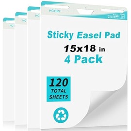 Self-Stick Mini Easel Pad, 4 Pads, 15 in x 18 in, 30 Sheets/Pad, Sticky Flip Chart Paper, Sticky Chart Paper for Teachers, Anchor Chart Paper for Office, Super Sticking Power and Bleed-Resistant
