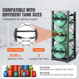 Happybuy Refrigerant Tank Rack, with 3 x 30lbs Bottle Tanks, Cylinder Tank Rack 12.79x12.99x33.07 in, Refrigerant Cylinder Rack Gas Cylinder Racks and Holders for Freon, Gases, Oxygen, Nitrogen