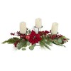 32" Triple Candle Holder with Red Berry and Poinsettia Christmas