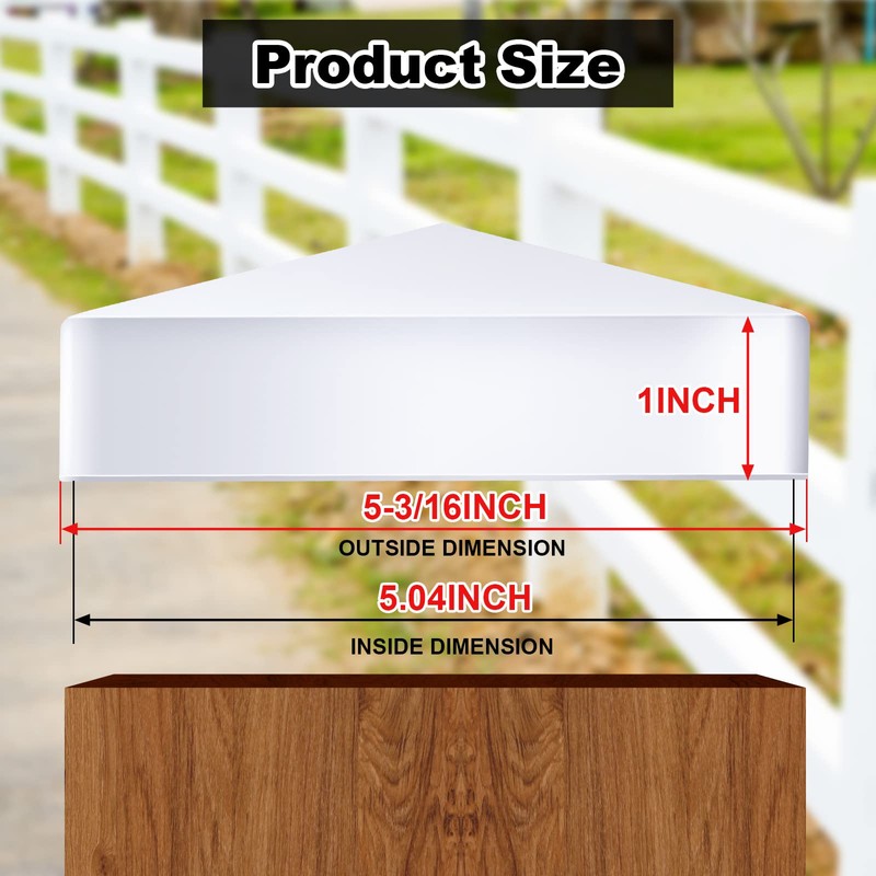 Taiyin 6 Pcs Pyramid White PVC Vinyl Post Top Caps,