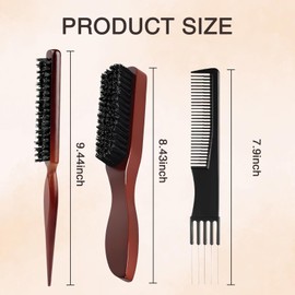 DOOCECIY 3 Pcs Slick Back Hair Brush Set, Smoothing Bristle Brush for Sleek Thick Curly Long Hair Beard