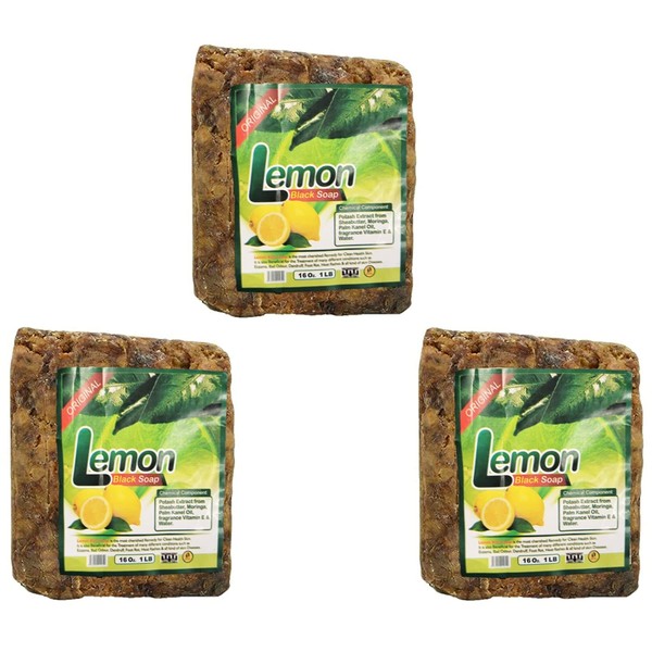 Aroma Depot Lemon Raw African Black Soap 3 lb / 48 oz 100% Natural soap for Acne, Eczema, Psoriasis, Scar Removal Face And Body Wash. Handmade