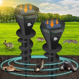 Ultrasonic Mole Repellent Outdoor, Gopher Repellent Solar-Powered for Lawn Garden Yard, Mole and Vole Repellent Waterproof, Effectively Repels Gophers Snake Chipmunks Groundhogs, Black-2P