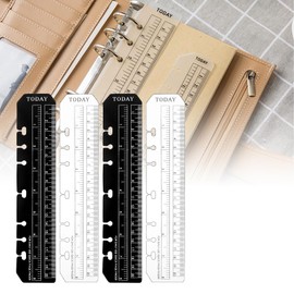 Pack of 4 A5 Ruler Bookmarks 20 cm Black for 6-Hole Folder Notebooks Transparent with Scale Ideal for Office School DIY as a Practical Bookmark Scale and Page Marker for Organiser