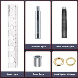 150 Sets Grommet Tool Kit 1/2 Inch, Gold Grommets; Metal Grommet Kit with Installation Tools for Leather, Fabric, Curtain, Canvas