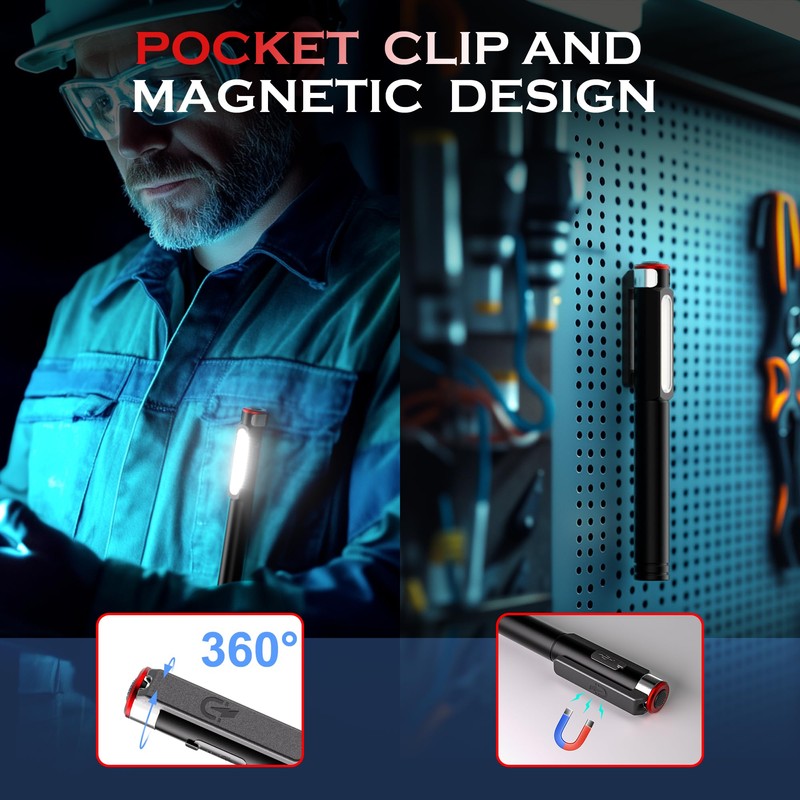 Recgargeable Pen Light, 800 Lumens LED Pen Flashlights 6 Modes