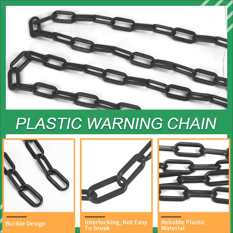 Keadic Black Plastic Barrier Chain, Plastic Chain Connectors with 20