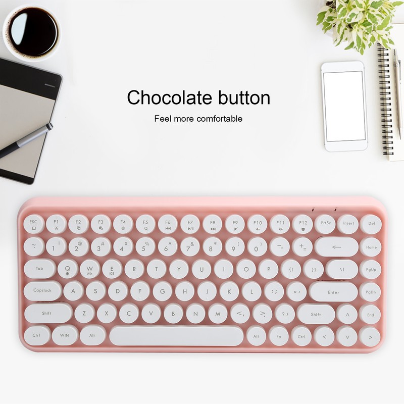 Ajazz Wireless Keyboard Bluetooth 84 Keys Retro Round Keycap Gaming