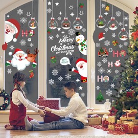 LEISURE CLUB Christmas Static Sticker Wall Sticker Window Sticker 1 + 1 Roll Removable Dirty Christmas Decoration Snow Santa Christmas Tree Reindeer Merry Christmas Wall Decor Small Room Decoration Interior (M14)