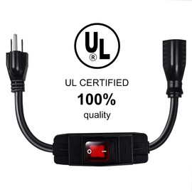 Outdoor Extension Cords with Switch Waterproof Switch 3 Prong Extension Cord with Inline Cord Switch, Heavy Duty Extension Cord 125v/250v Black Sjtw Extension Cord(1.5 Ft)