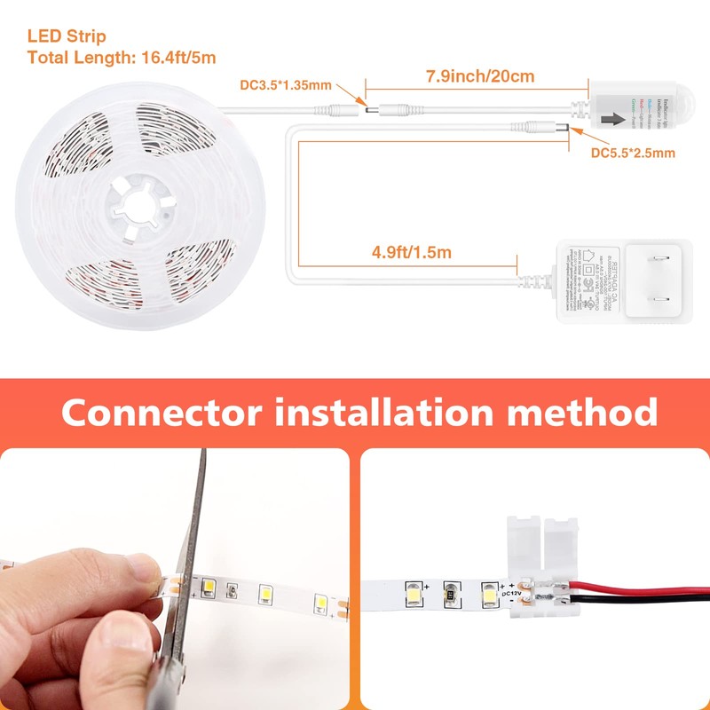 WOBANE White LED Strip Light, 16.4ft Motion Activated Light Strip