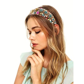 Rhinestone Padded Headband Baroque Crystal Embellished Hairbands Colorful Beaded Headbands Fashion Bejewelled HairHoop Accessory for Women Large Hair Hoop