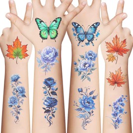 96PCS Flowers Temporary Tattoos Stickers, Roses, Butterflies and Multi-Colored Mixed Style Body Art Temporary Tattoos for Women, Girls or Kids (Flower)
