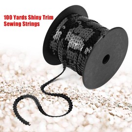 Lentejuelas planas de lentejuelas, lentejuelas de 6 mm, 100 yardas, ribete brillante, cuerdas de costura, lentejuelas redondas de colores, tela de paillette, decoración de bricolaje (negro)