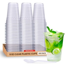 PLASTLUX 110 Pcs Clear Party Cups, 9 Ounce Clear Plastic Cups, Clear Cups for Party & Events (110 Pack)