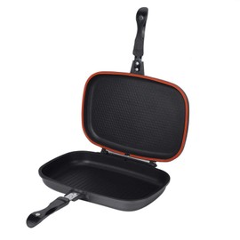Double Sided Frying Pan, Kitchen Portable Non Stick Baking Pancake Pan Omelette Anti-Scalding Handle Pan Omlette Square Pans Flip Pan Fit for Open Flame for Camping Sandwich Toaster Grill