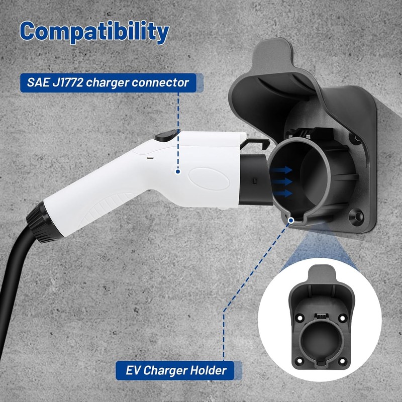 EV Charger Holder Wall Mount SAE J1772 Charging Cable Organizer