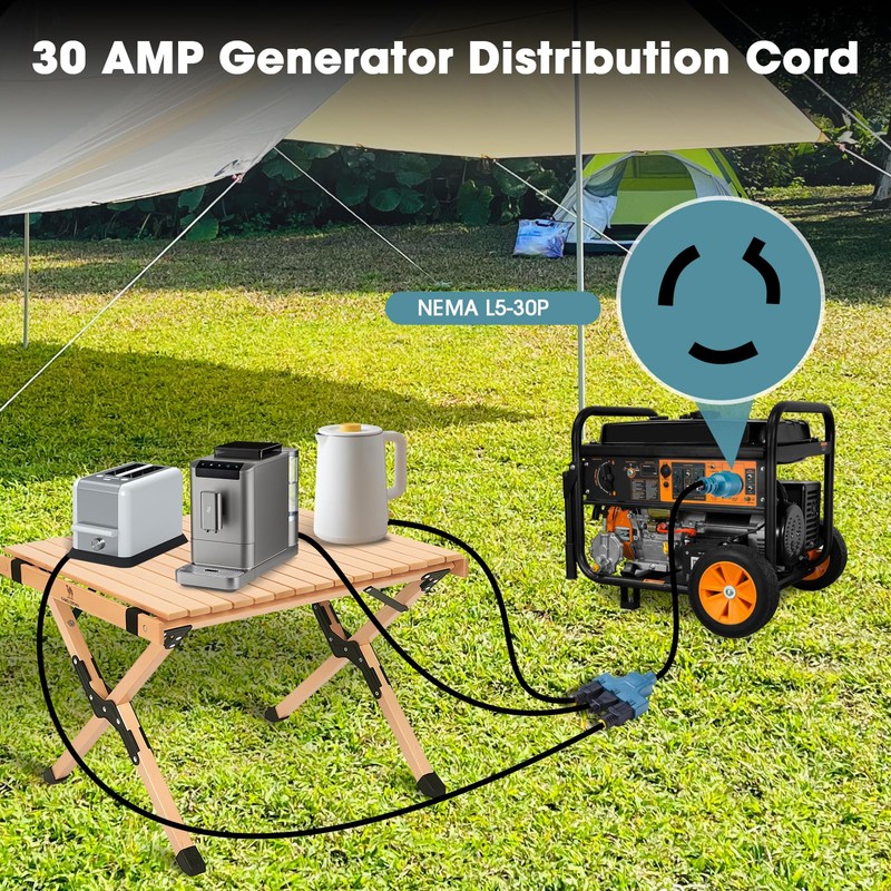 HonestRv NEMA L5-30P to 5-15/20R RV Generator Adapter with Circuit