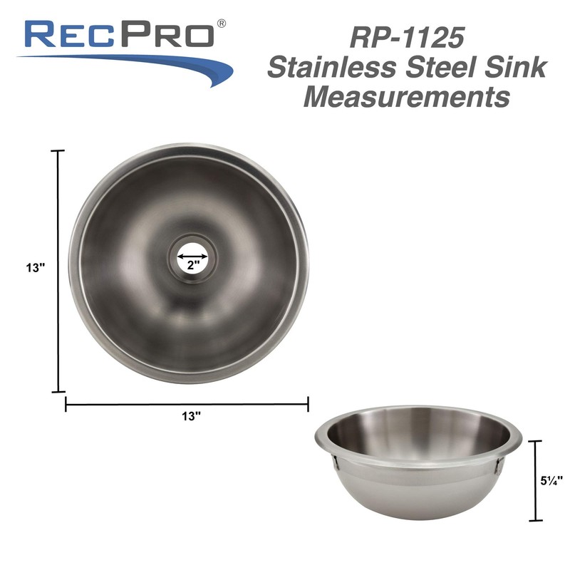 RecPro RV 13" Round Stainless Steel Kitchen Sink | Brushed