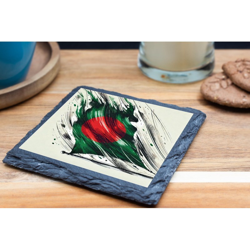 Bangladesh Flag Artistic Slate Coaster with Unique Design, for Home