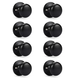 KNOBWELL 8 Pack Matte Black Dummy Door Knobs Round Interior Door Knobs Modern Black Door Knob, Closet Door Knobs, Individual Non-Turning Dummy Door Knob, Single Side Half-Dummy Door Knob Set