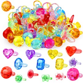 100pcs 3-Size Gem Diamond Rings Toys for kids&Unisex Adult,Bulk Plastic Ring Princess Party Favors Dress Up Jewel Ring,Goodie Bag Stuffers Fillers Carnival Prizes, Little Girl Christmas Birthday Gift
