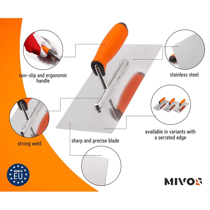 Mivos Stainless Steel Smoothing Trowel 270 x 130 mm -