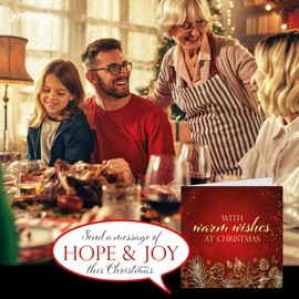 Christmas cards pack - Christmas Wishes, 10 Christmas cards 2024 with 10 white envelopes - Designed, printed and hand-packed in the UK, by Just Cards Direct