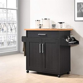 Pemberly Row Kitchen Island with Spice Rack in Black Beech